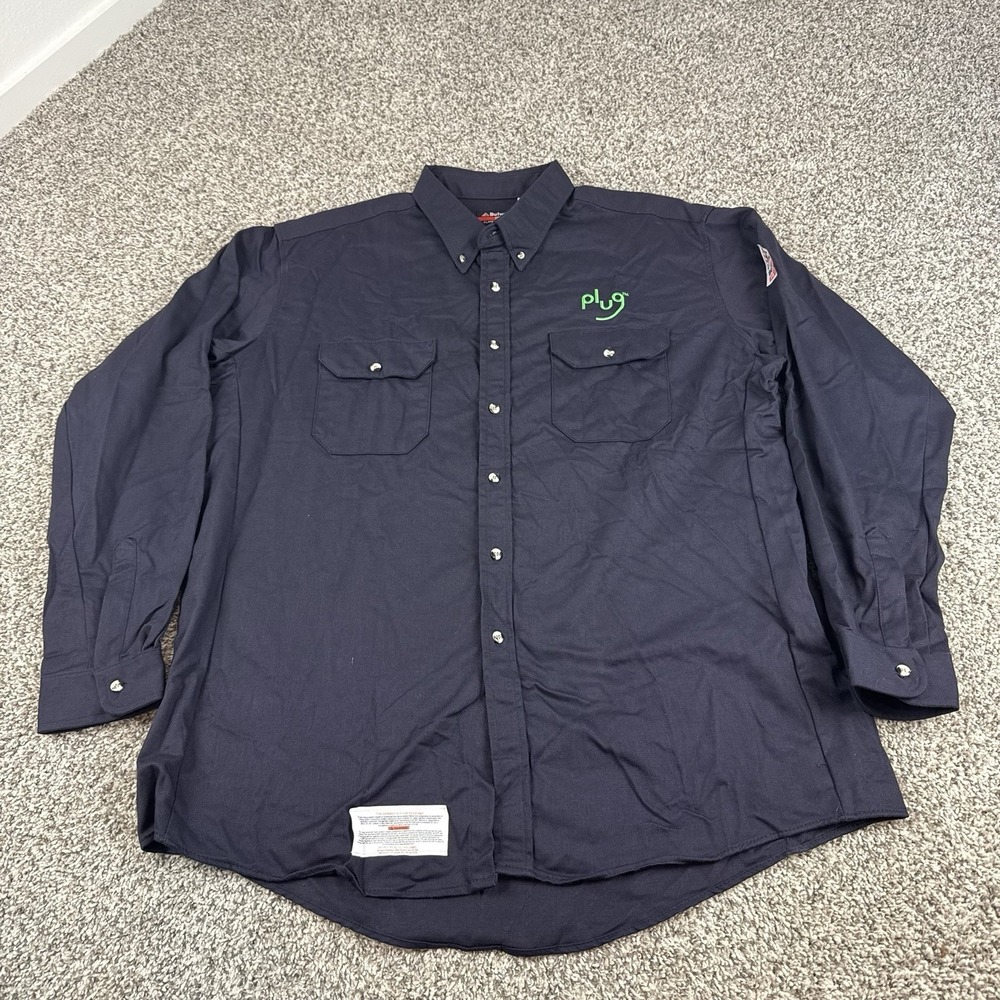 Bulwark FR Button Shirt Mens XXL Long Navy Workwear Flame Resistant CAT 2